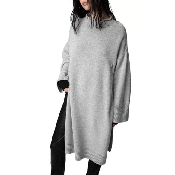 Zadig & Voltaire Selena Side Slit Sweater Dress Size M/L Wool Cashmere Oversized - Picture 4 of 8
